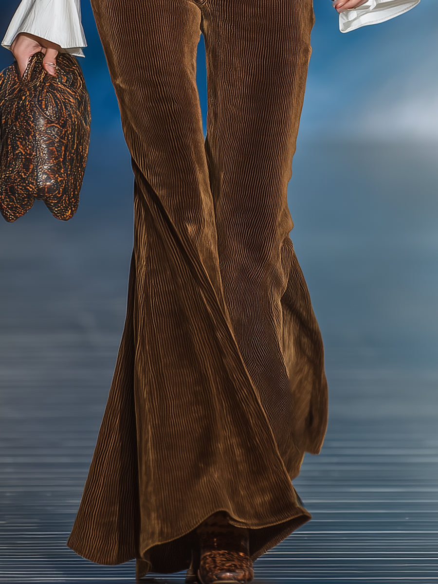 Modern Retro Brown Corduroy Flared Trousers