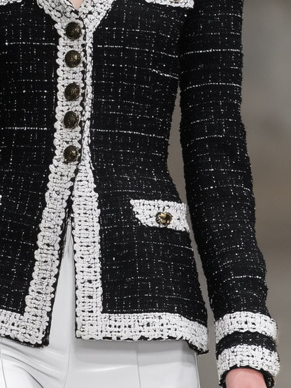 Veste Tendance en Tweed Noir à Motifs Chic