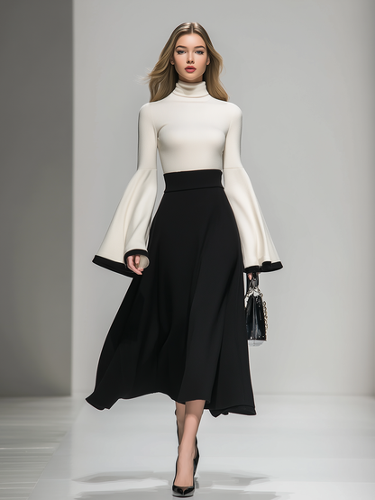 Robe Maxi Chic à Col Montant avec Détails Contrastés