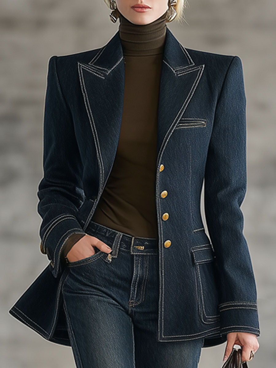 Veste en Jean Bleu Marine avec Détails Rétro