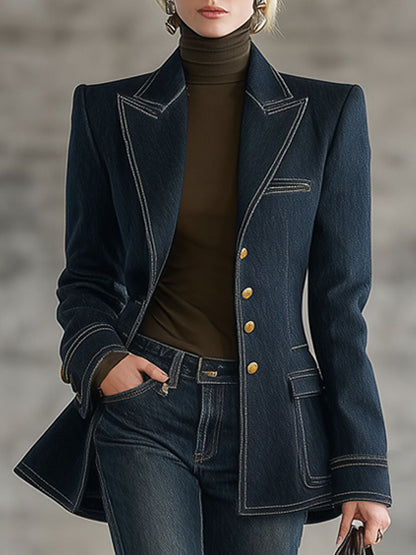 Veste en Jean Bleu Marine au Style Rétro