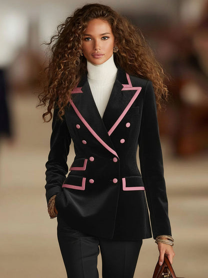 Blazer en Laine Décontracté à Double Boutonnage avec Col Élégant