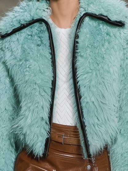 Veste Écologique en Fourrure Synthétique Vert Menthe