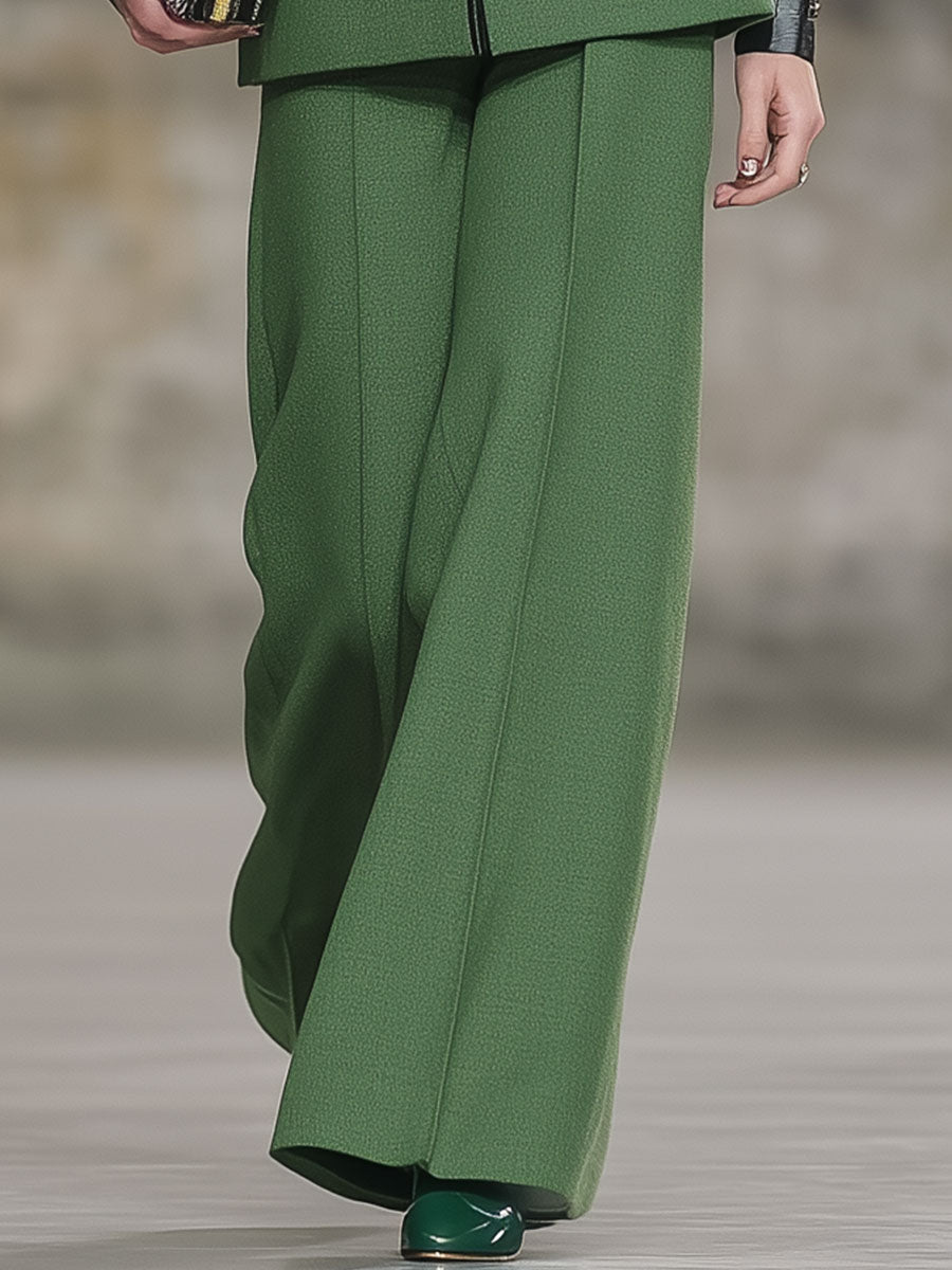 Chic Ensemble Vintage : Blazer Vert et Pantalon Coordonné