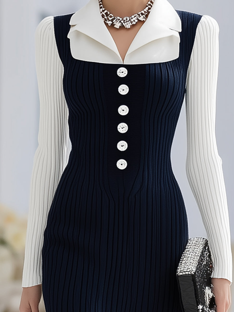 Robe Maxi à Boutons Fendue - Ensemble Élégant Bleu et Blanc