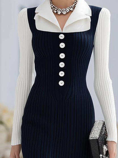 Robe Maxi à Boutons Fendue - Ensemble Élégant Bleu et Blanc