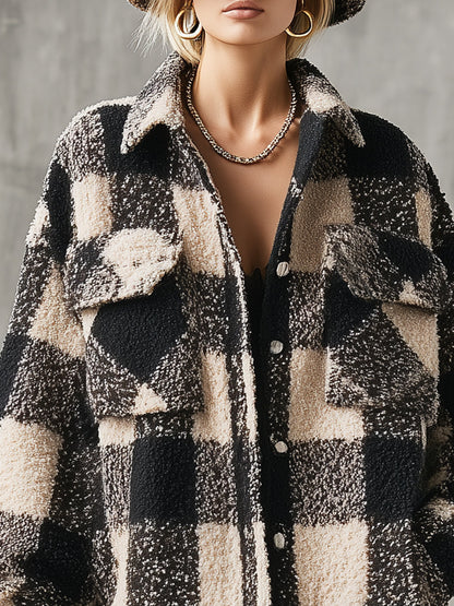 Chemise Veste Oversize à Carreaux pour un Style Décontracté en Automne et Hiver