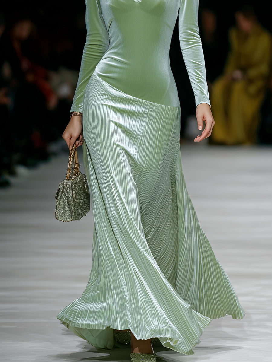 Élégante Robe Maxi en Velours Vert Clair : Chic et Tendance