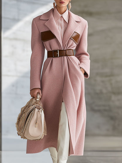 Veste en laine synthétique rose vintage avec col asymétrique