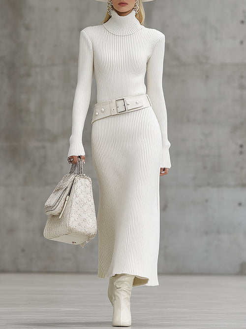 Robe Maxi Blanche Rétro à Manches Longues - Élégance Intemporelle