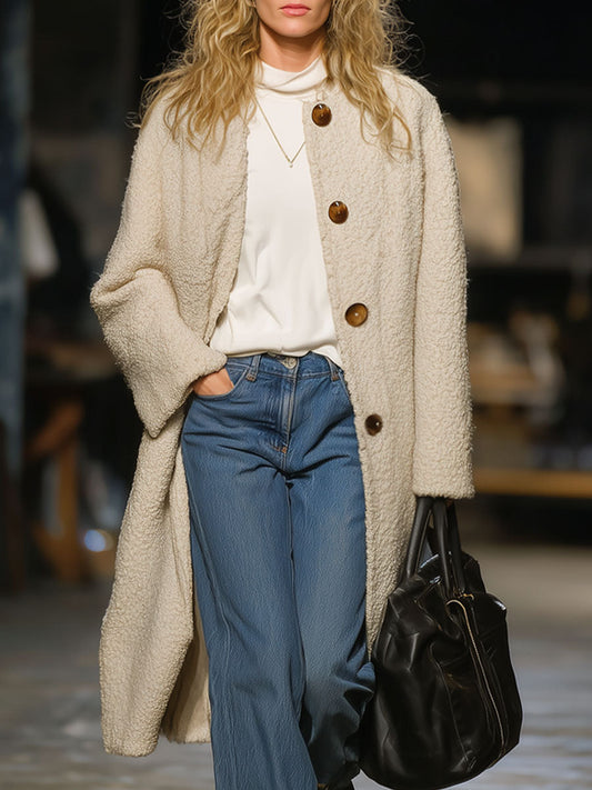 Veste en polaire beige rétro au style décontracté