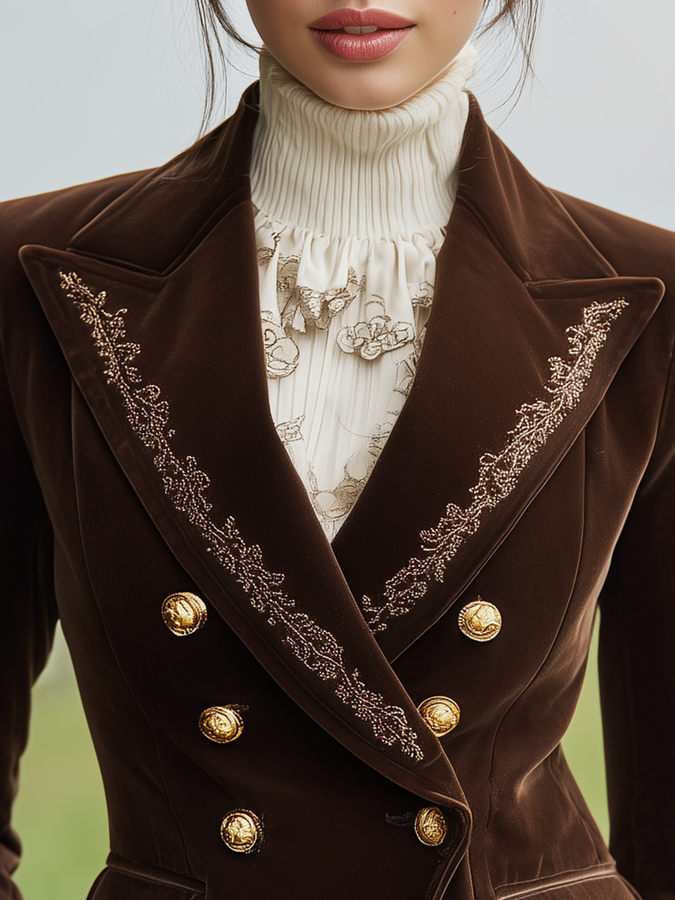 Veste en Velours Brodée au Charme Western Élégant et Rétro