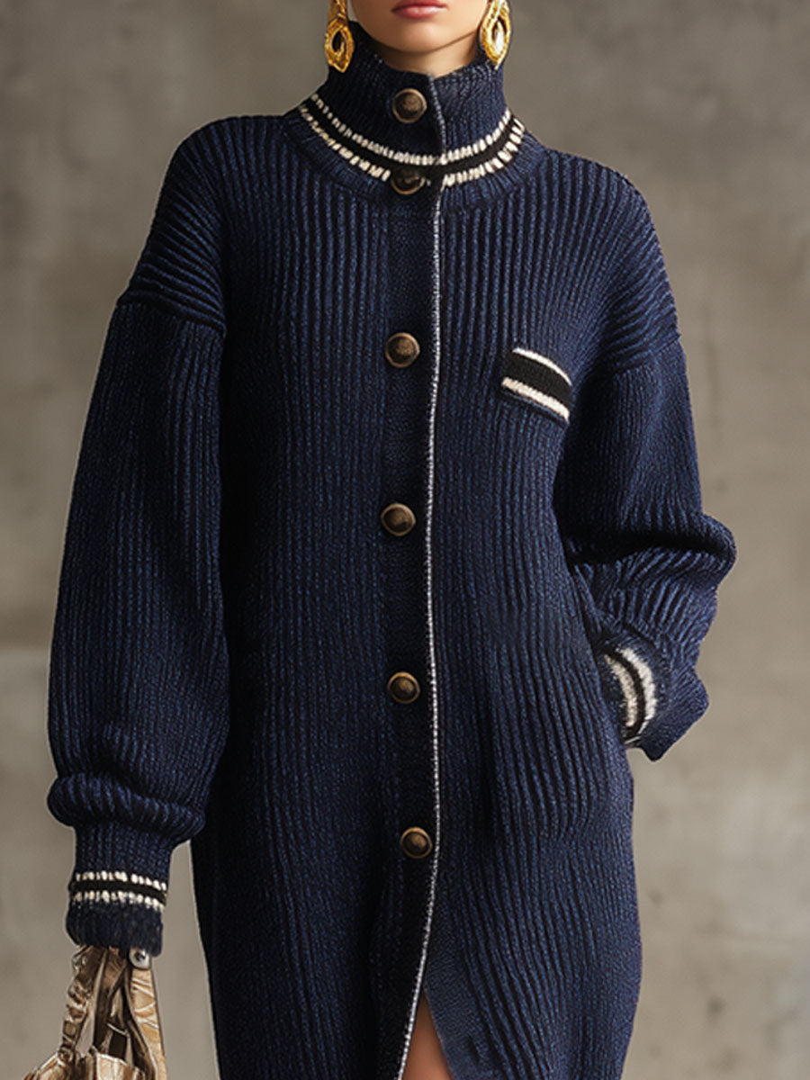 Chic Cardigan Tricoté avec Col Montant et Boutons Simples