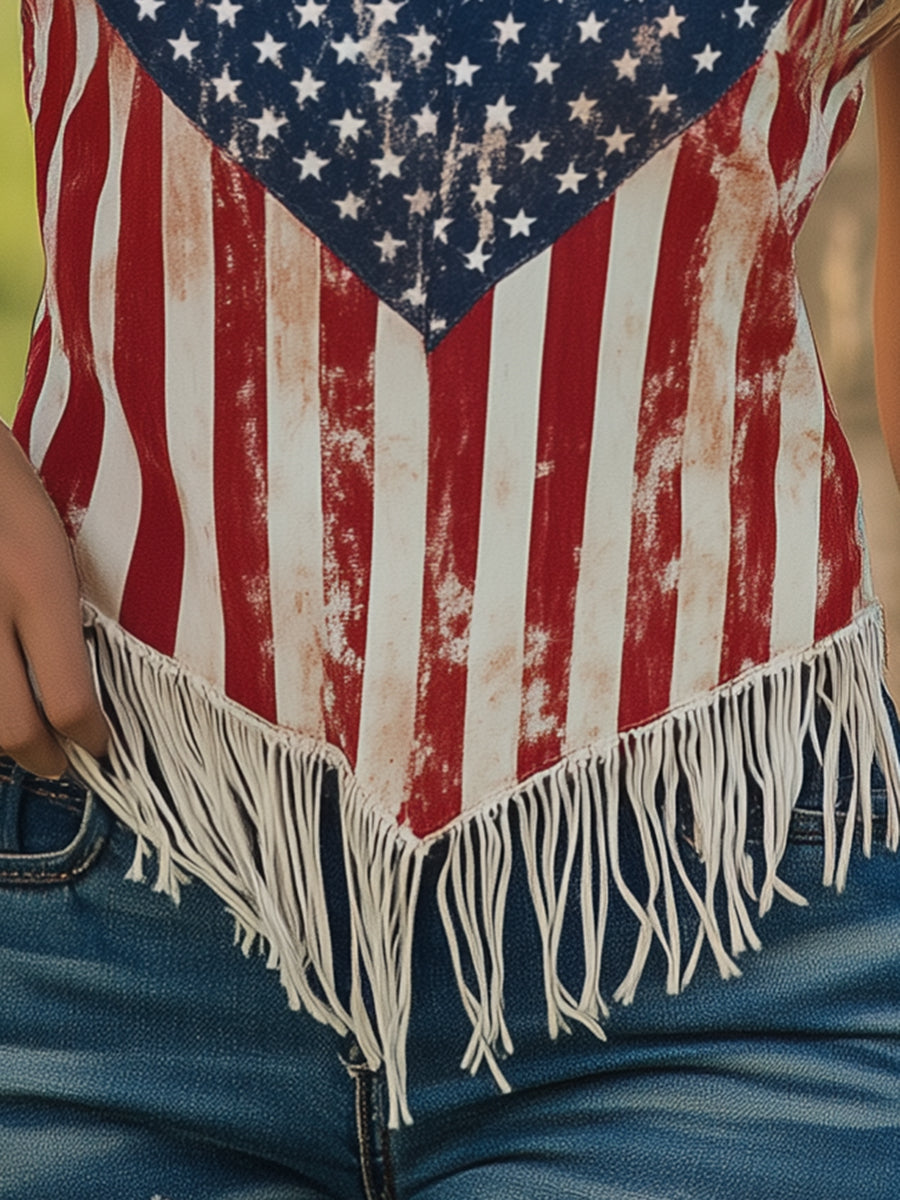 Débardeur Spaghetti Vintage avec Ourlet Frangé - Expédition en 24 Heures !