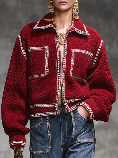 Veste en Fleece Zippée avec Col Contrastant