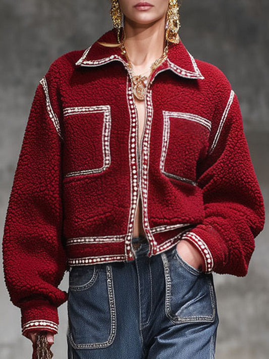 Veste Polaire Zippée avec Col Contrasté