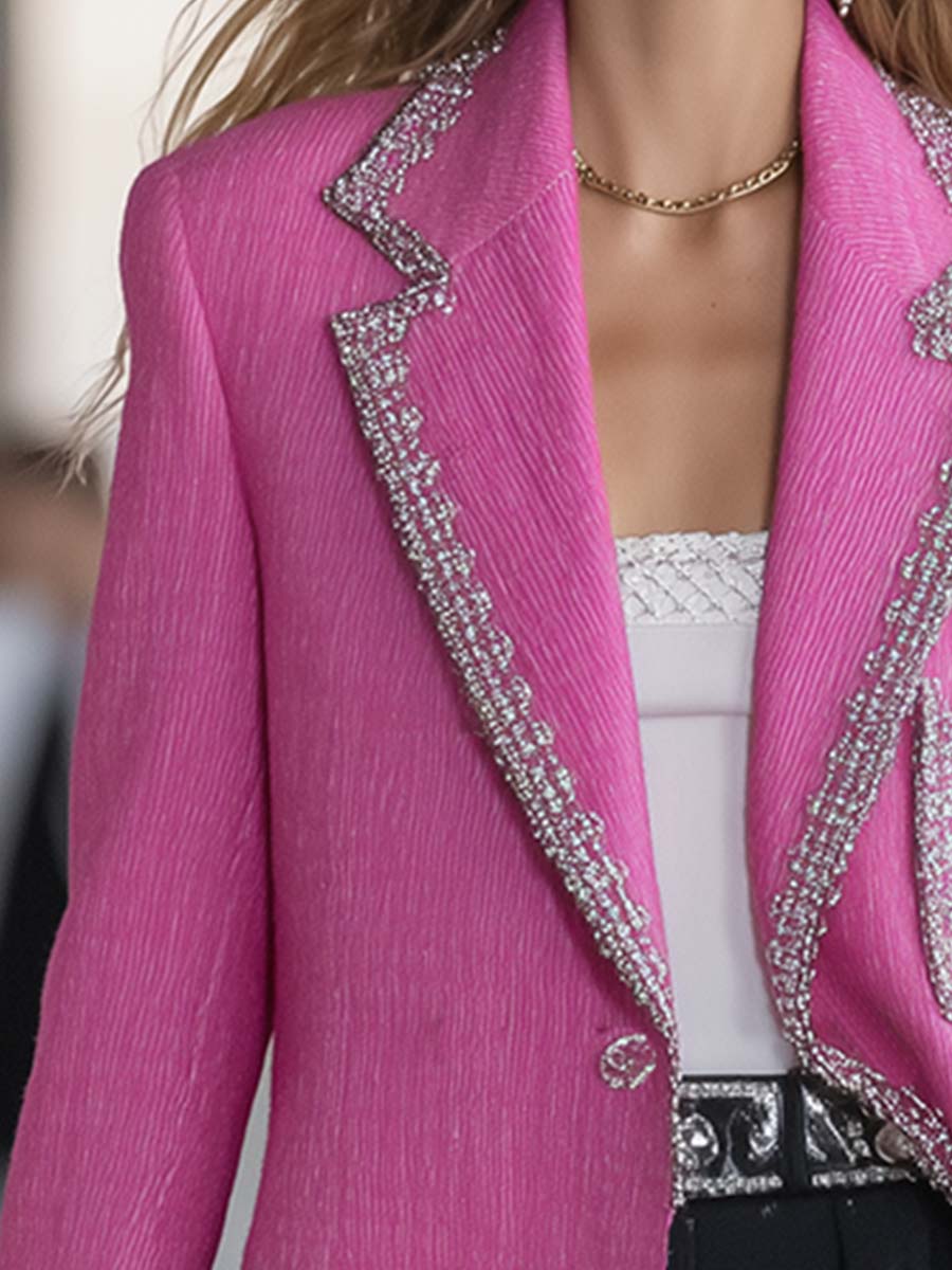 Chic Loose-Fit Chenille Blazer in Vibrant Pink