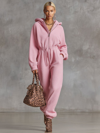 Rétro Rose : Combinaison à Capuche en Fausse Fourrure