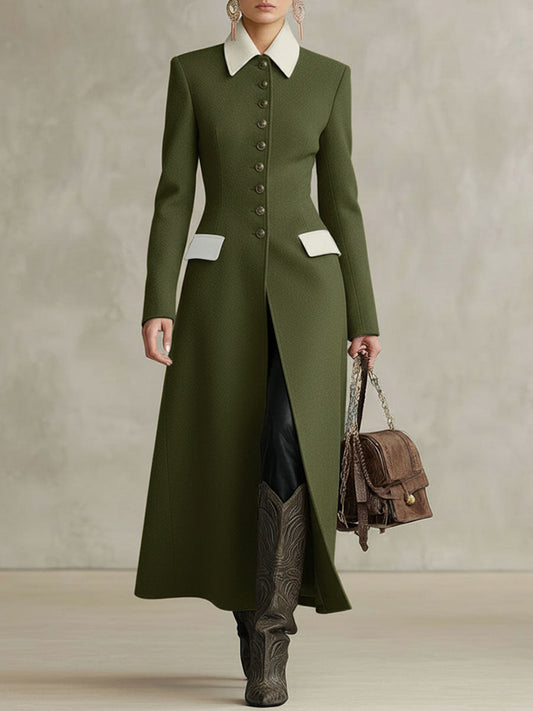 Veste en laine élégante avec col, boutonnage simple et poches à surpiqûres contrastées