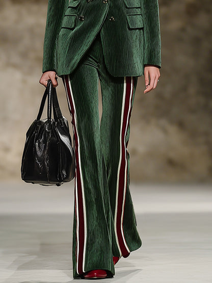 Ensemble Vintage en Velours Côtelé Vert Foncé : Veste Chic et Pantalon Évasé à Sangle