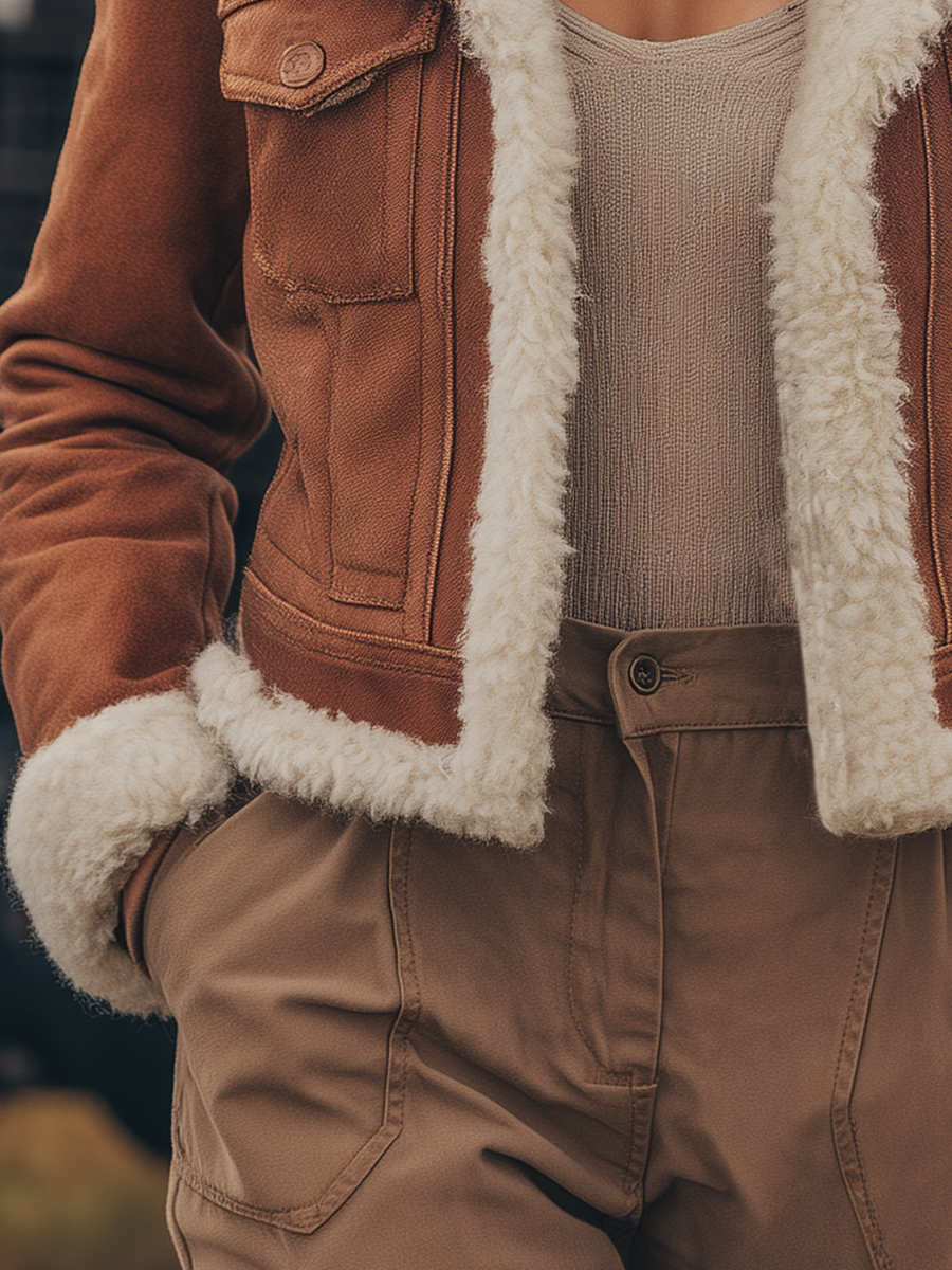 Veste Vintage en Sherpa Faux Suède : Élégance et Chaleur pour l'Extérieur