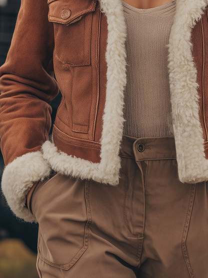 Veste Vintage en Sherpa Faux Suède : Élégance et Chaleur pour l'Extérieur