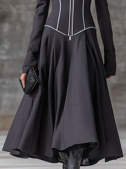 Robe Maxi Grise Rétro à Zip