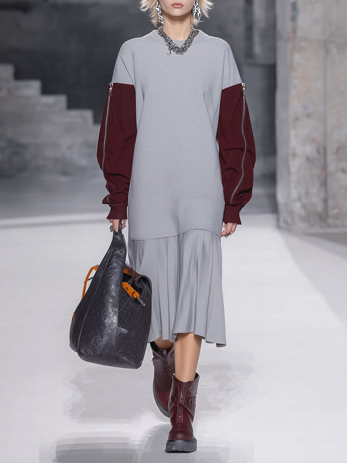 Robe Midi Sportive avec Ourlet Plissé et Détails Contrastants