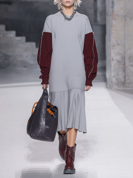 Robe Midi Sportive avec Ourlet Plissé et Détails Colorés