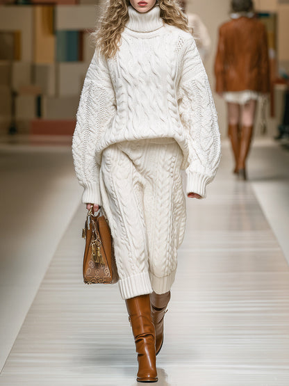 Ensemble Luxe : Pull en Maille Texturée Blanc et Short Chic