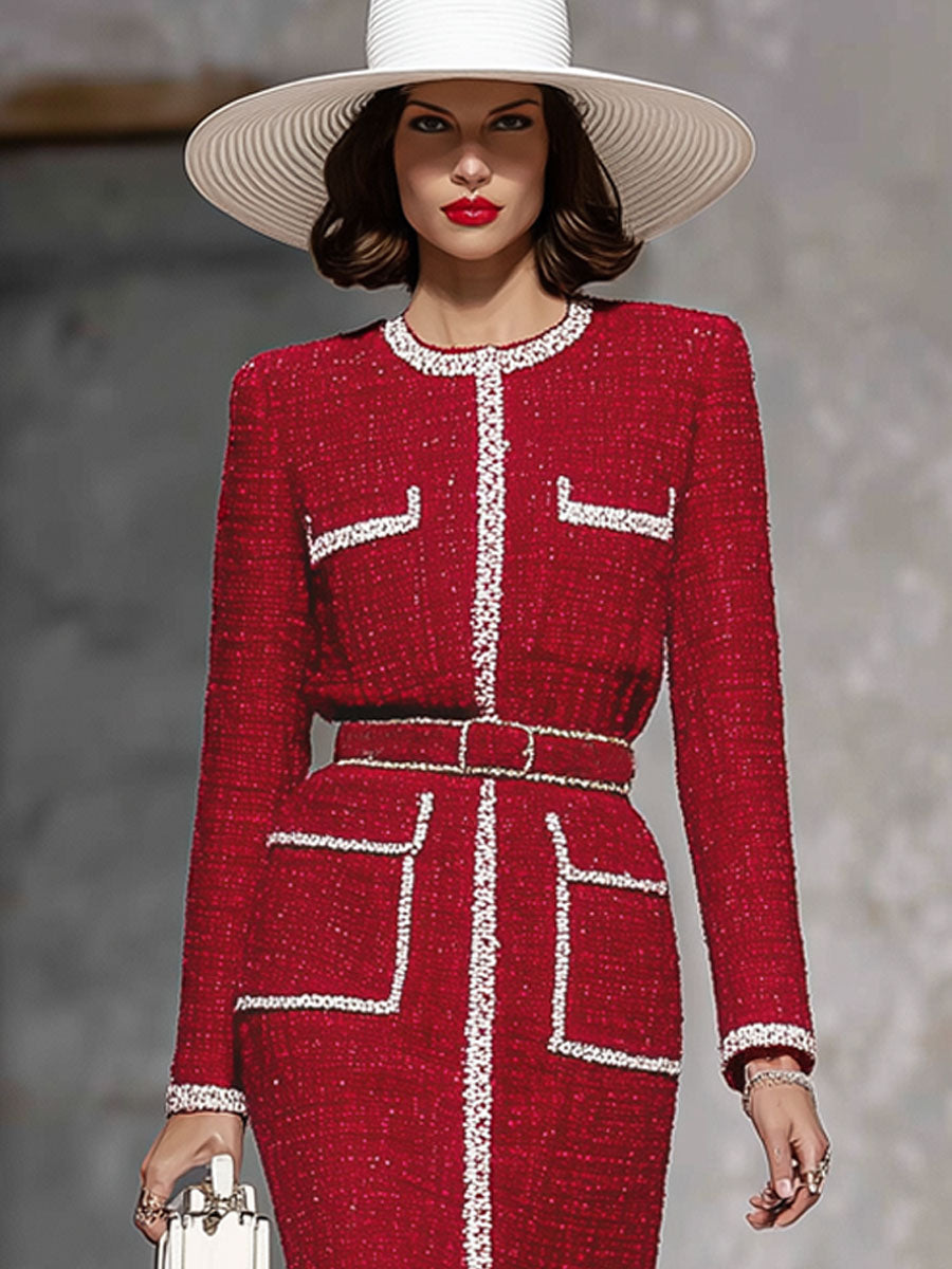 Robe Midi Élégante à Col Rond en Tissu Texturé