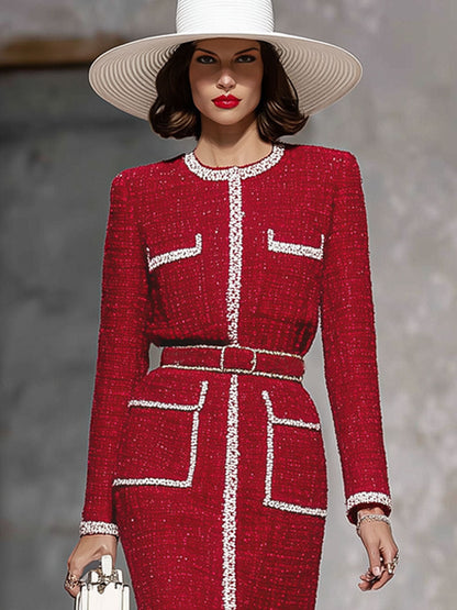 Robe Midi Élégante à Col Rond en Tissu Texturé