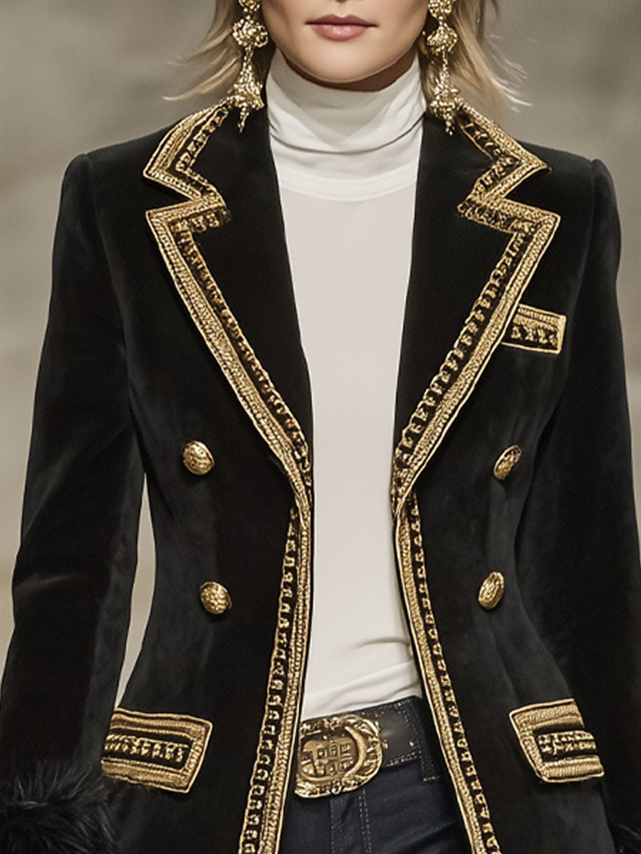 Blazer Chic en Suédine Douce avec Détails Contrastants