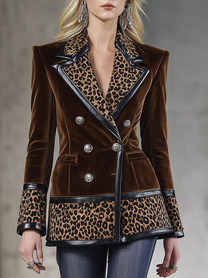 Vintage Brown Leopard Print Velvet Blazer