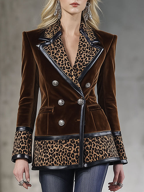 Vintage Brown Leopard Print Velvet Blazer