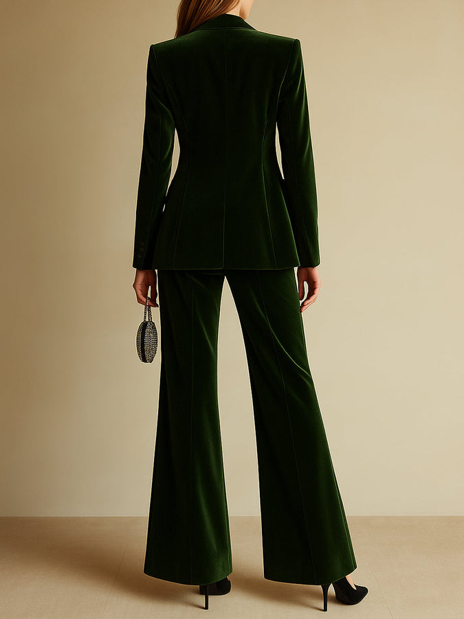 Élégant Costume en Velours Vert Rétro de Luxe