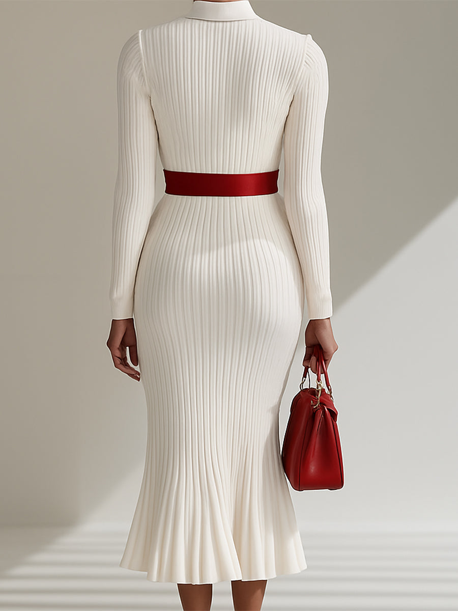 Maxi Robe en Laine Blanche avec Détails Boutonnés au Col