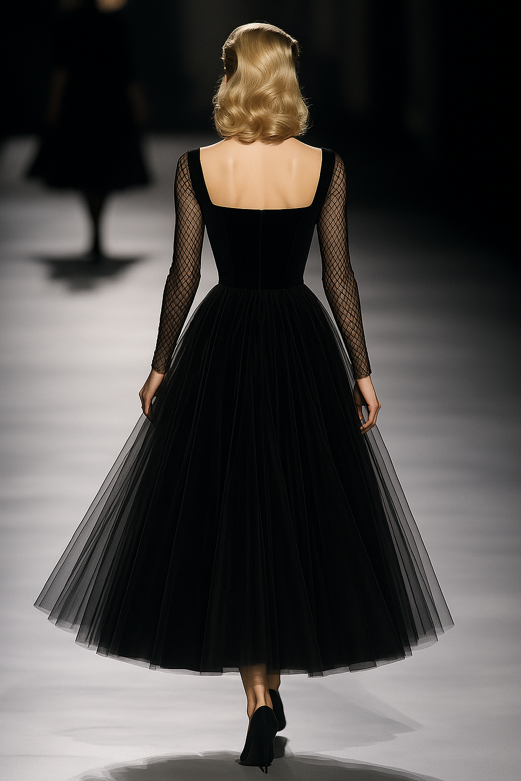 Robe Maxi en Tulle Noir - Élégance Rétro à la Française
