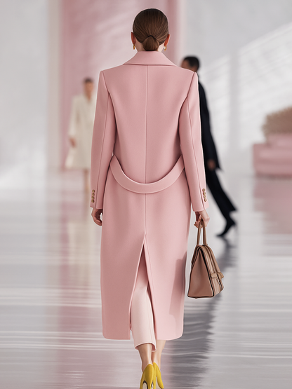 Élégant Manteau Long en Laine à Revers Classique