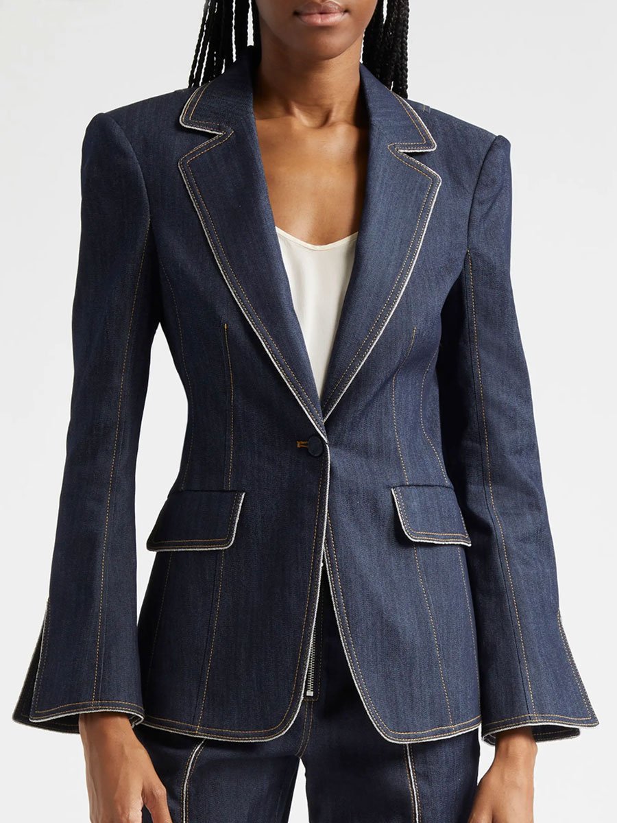 Veste en Jean Slim Fit à Manches Cloches et Fente - Livraison Rapide en 24 Heures