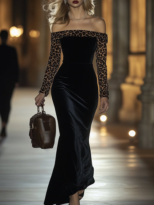 Robe en Velours Imprimé Léopard : Élégance Rétro à Une Épaule - Expédition 24h