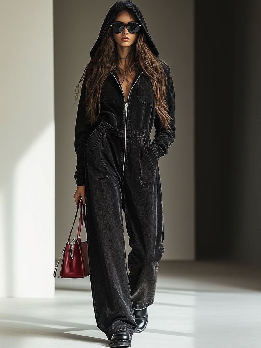 Veste en Jean Vintage Décontractée avec Taille Élastique et Capuche - Expédition Rapide en 24 Heures!