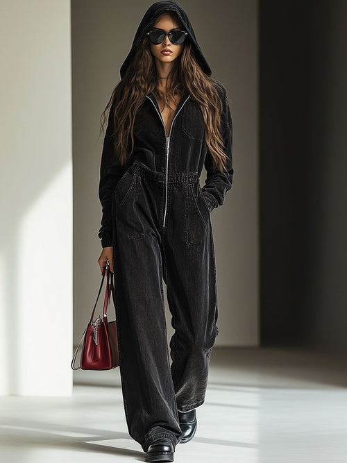 Veste en Jean Vintage Décontractée avec Taille Élastique et Capuche - Expédition Rapide en 24 Heures!