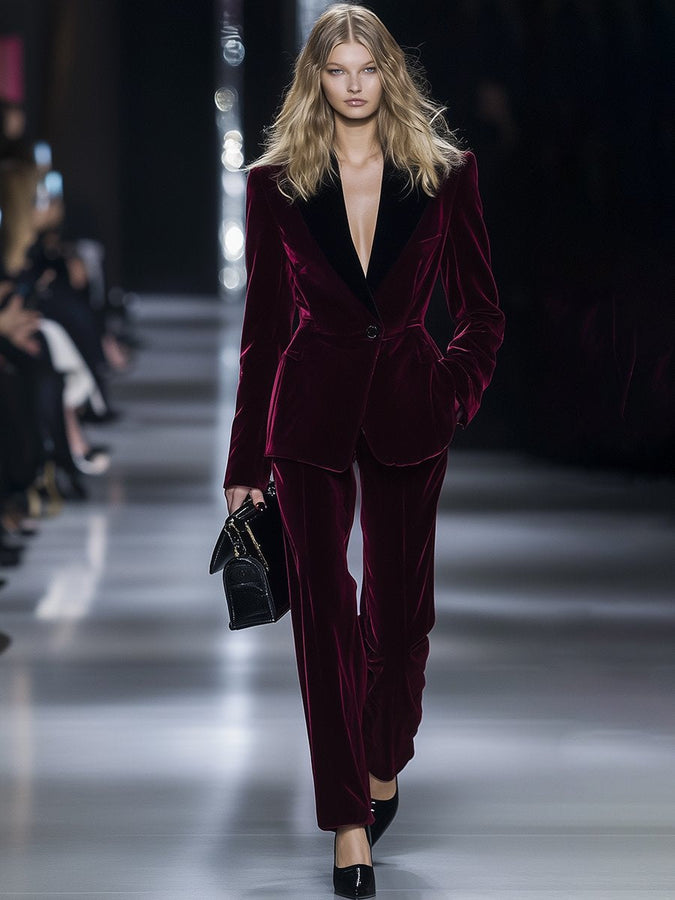 Costume Velours Bourgogne Rétro Luxe – Livraison en 24 Heures