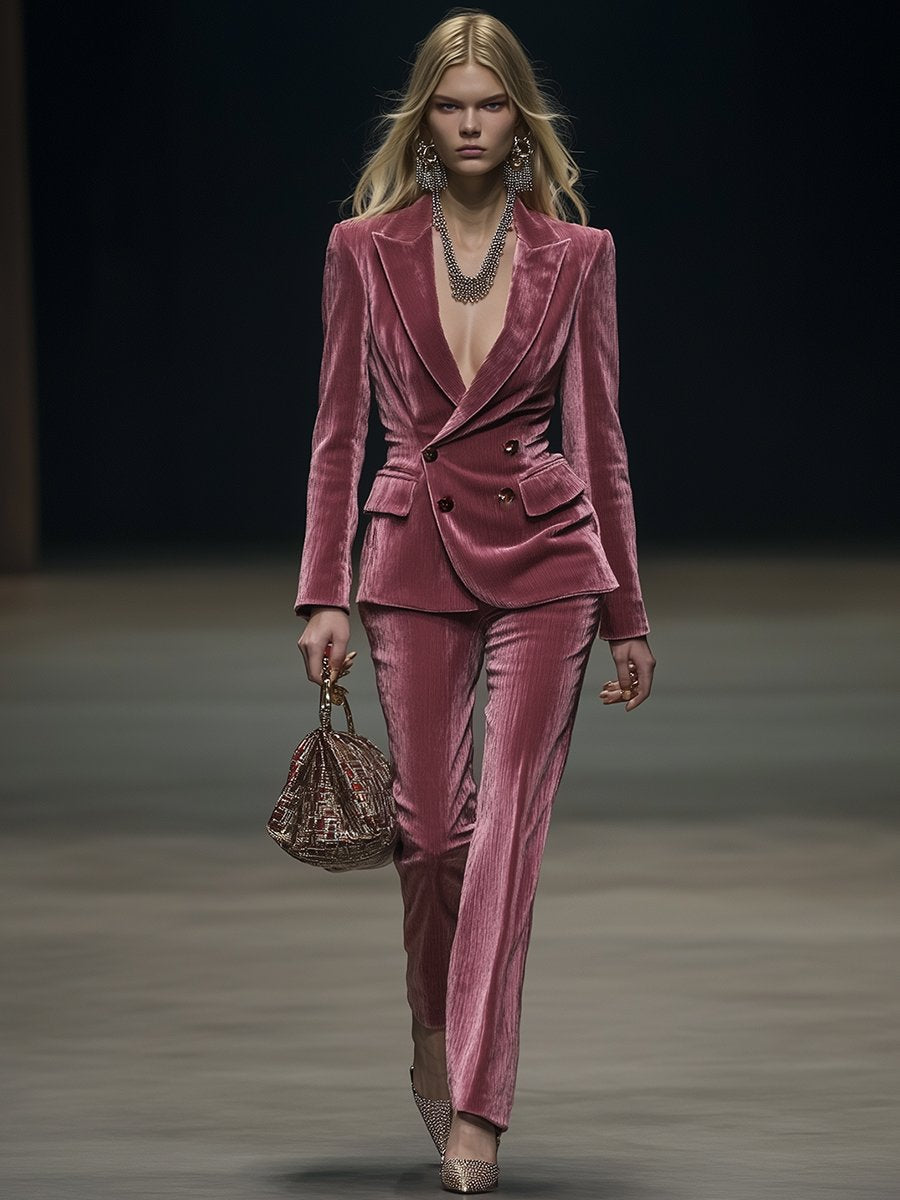 Élégant Costume Vintage en Velours Rose - Expédition Rapide en 24 Heures!