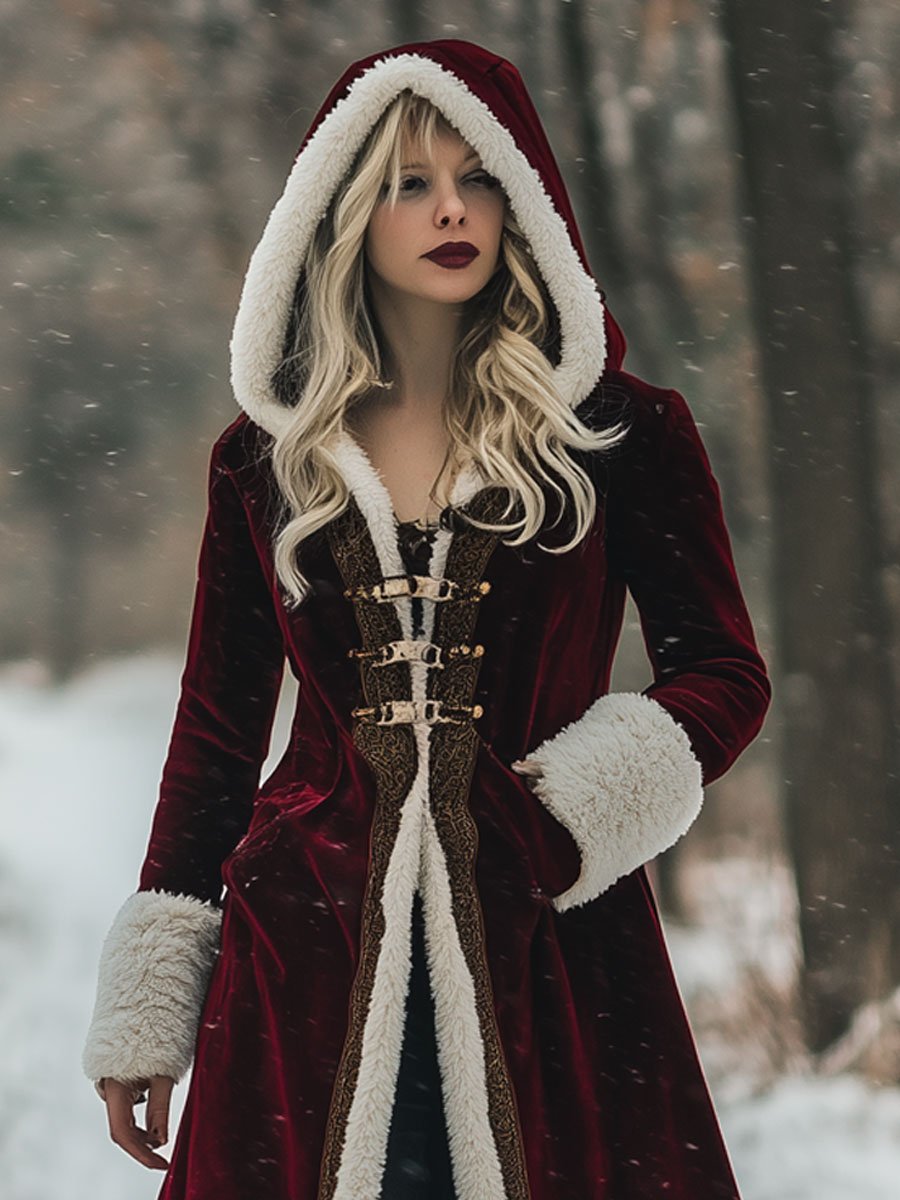 Veste à Capuche Vintage en Velours - Délai d'Expédition de 24 Heures, Style Décontracté avec Poches et Finitions Dorées