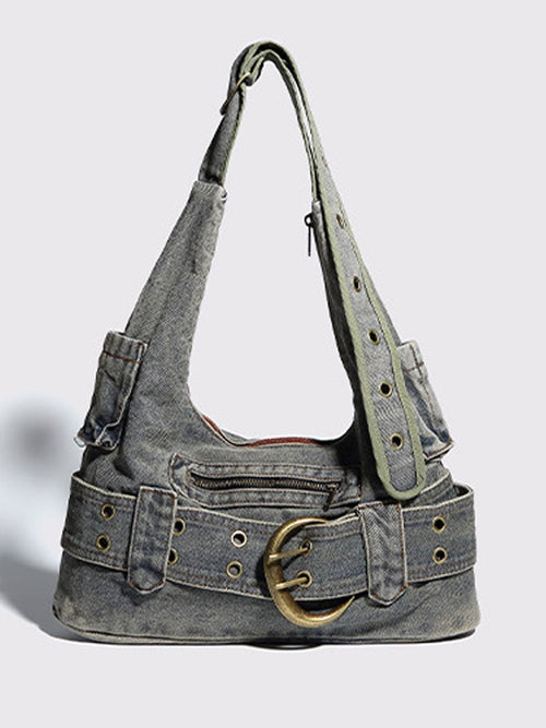 Vintage Washed Denim Crossbody Bag