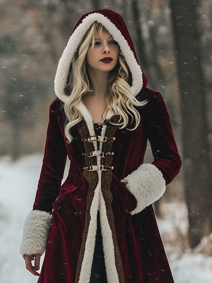 Veste à Capuche Vintage en Velours avec Finitions Dorées et Poches - Expédition 24h