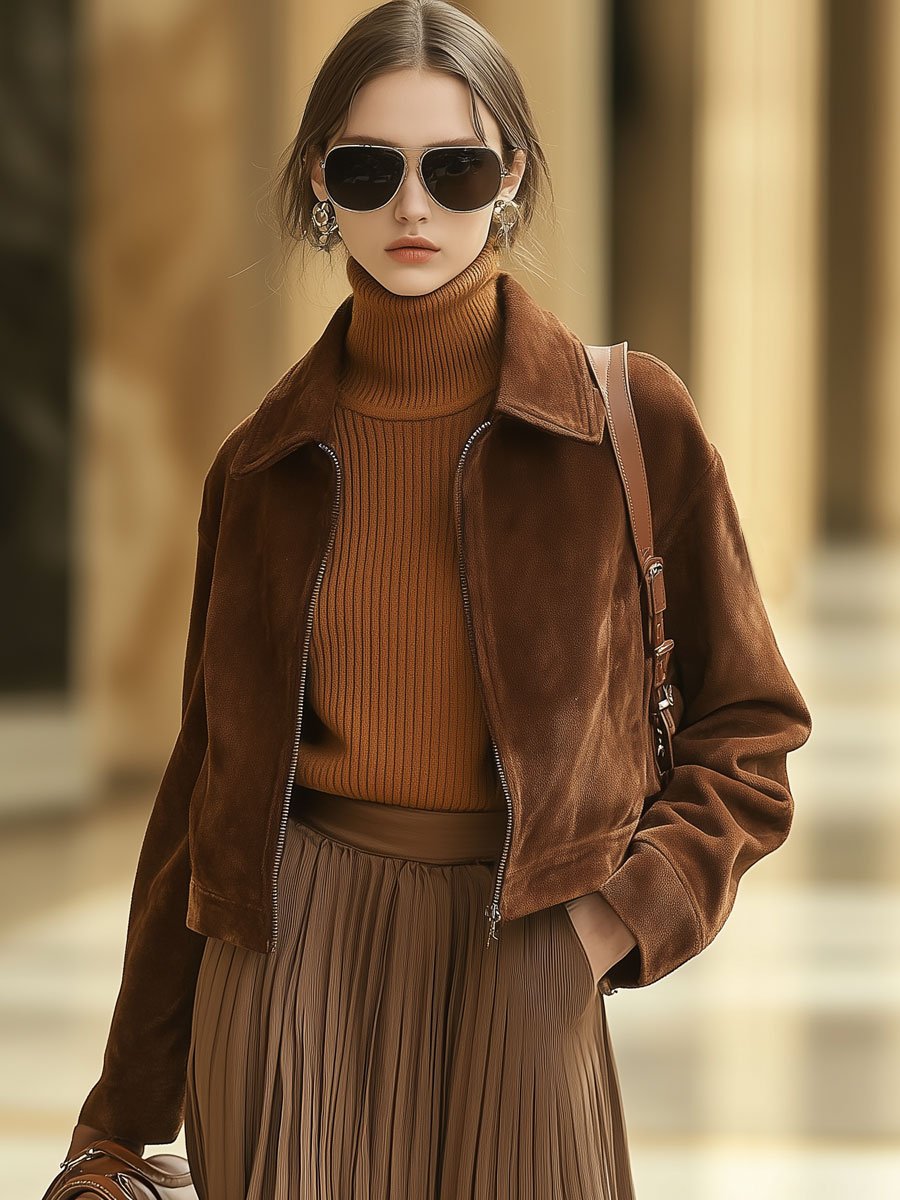 Veste courte en suède uni avec poches zippées - Expédition rapide en 24 heures !