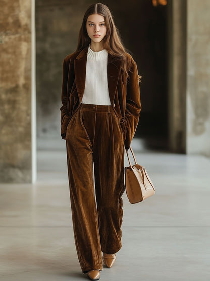 Blazer Vintage en Velours Décontracté avec Poches - Livraison en 24 Heures